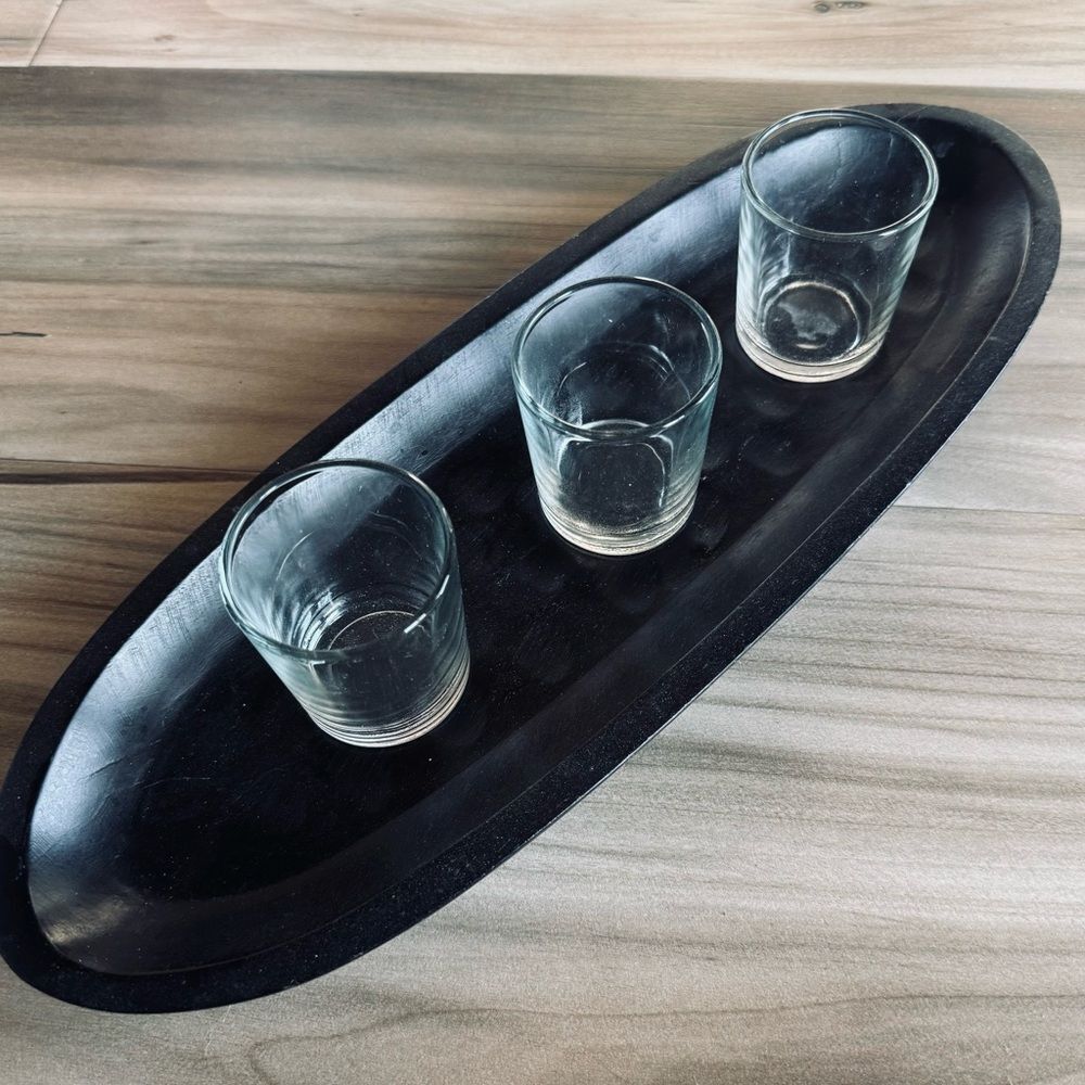 Black Oval Wooden Tray Candle Holder Centerpiece Decor - Picture 1 of 3